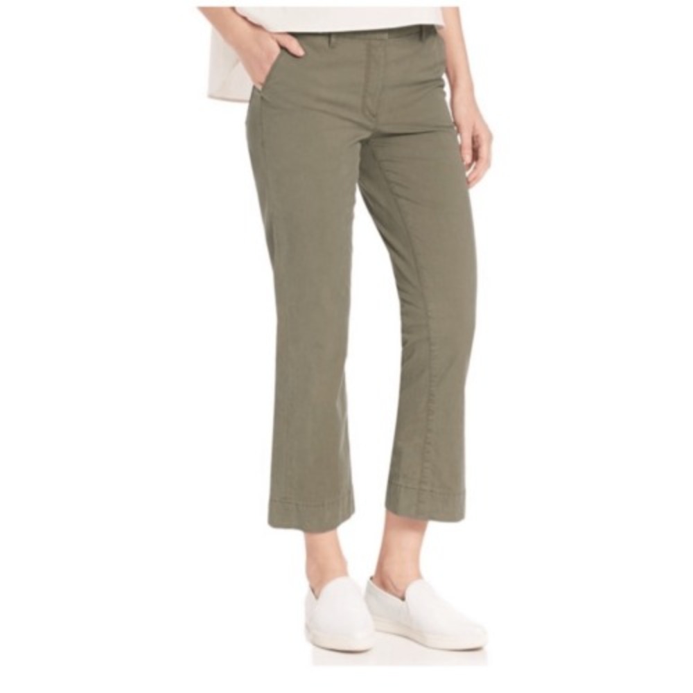 Theory Alva Chino Pants Cropped Women Size 8 Olive Green